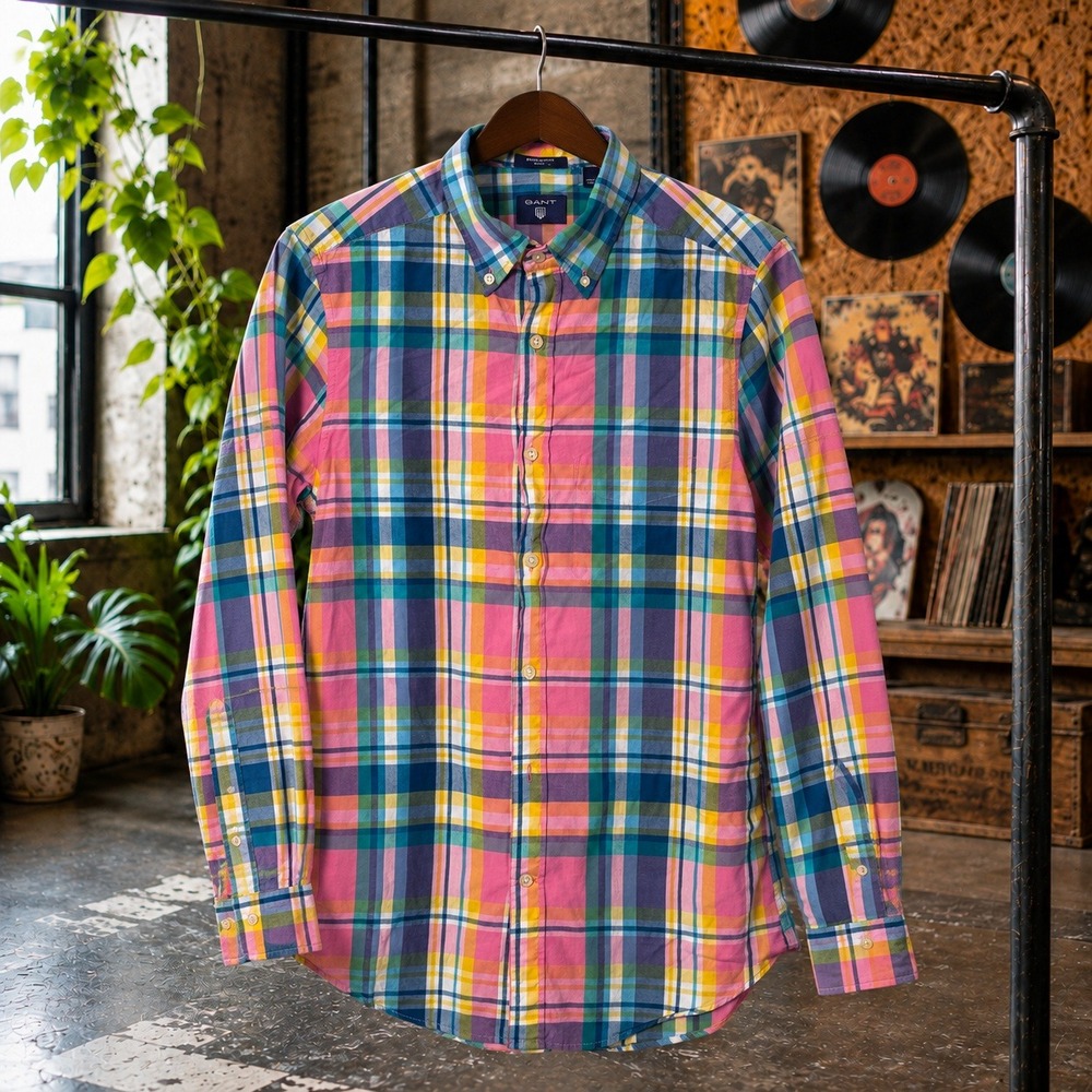 Gant Mens Multi Color Plaid Button Down Shirt Long Sleeve Madras Style Small